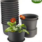 Flower Pots, ZOUTOG 6 inch Plastic Planters with Drainage Hole and Tray, Pack of 15 - Plants Not Included, Brown