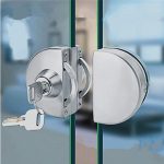 Stainless Steel 10-12 mm Thinness Glass Door Lock, NO Drill Anti-Theft Security Lock with 3 Keys Commercial Durable Metal Chrome Double Bolts Swing Hinged Frameless Push Sliding Gate Lock