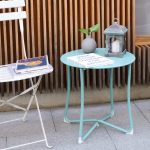Amagabeli Metal Patio Side Table 18” x 18” Heavy Duty Weather Resistant Anti-Rust Outdoor End Table Small Steel Round Coffee Table Porch Table Snack Table for Balcony Garden Yard Lawn, Mint Green